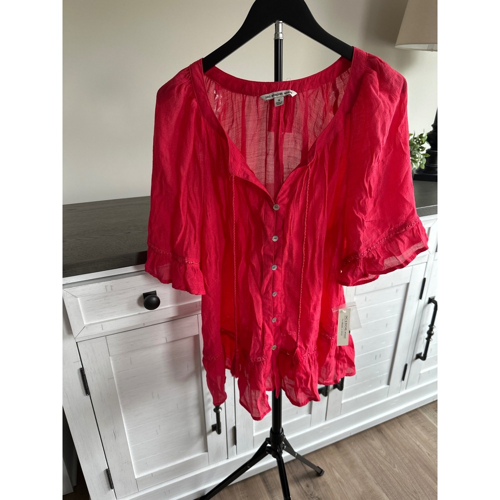 NEW Zac & Rachel Woman Teaberry Ruffle Gauze Blouse 1X NWT MT83JQ8N4